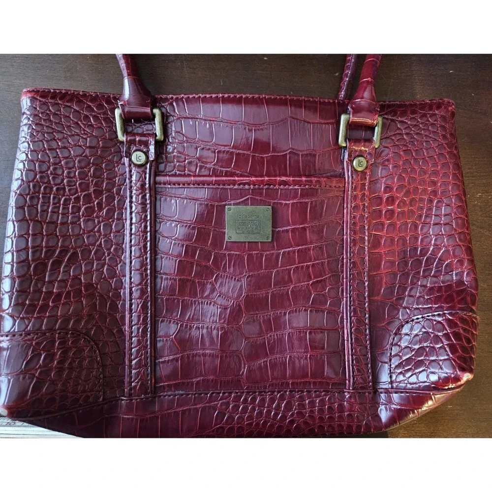 Liz Claiborne‎ Structured Work Tote Red Croc Embossed Shoulder Bag